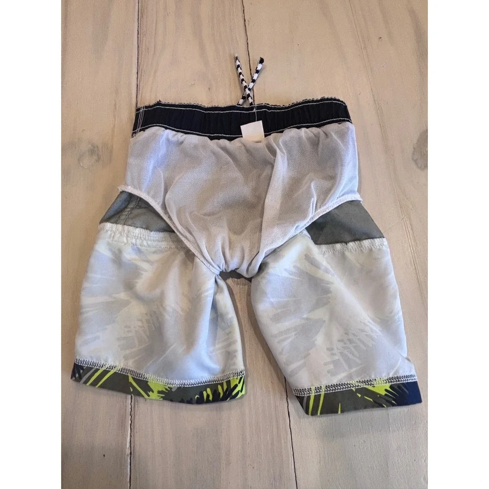 Gymboree Boys Swim Trunks Size XS 4 Navy Blue Green Neon Tropical Board Shorts